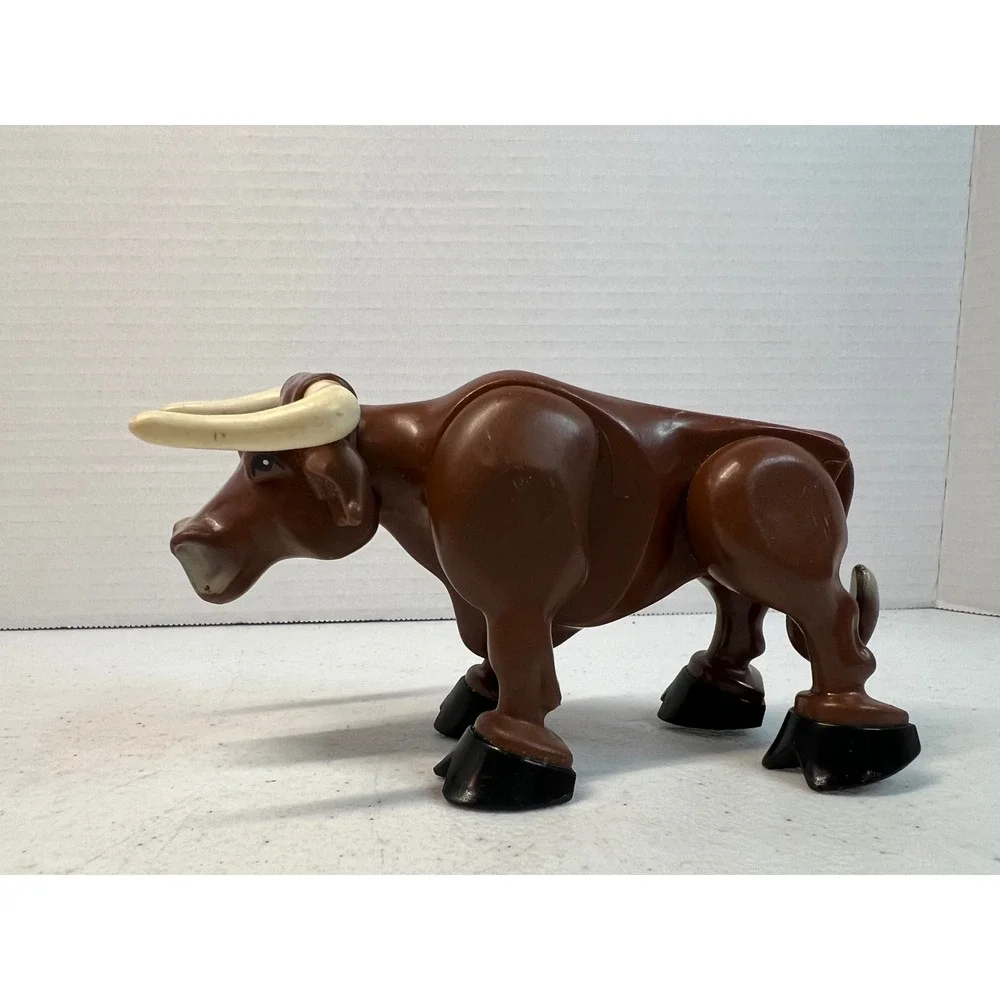 Vintage Fisher Price Little People Brown Bull Longhorn Farm Animal Toy Figure